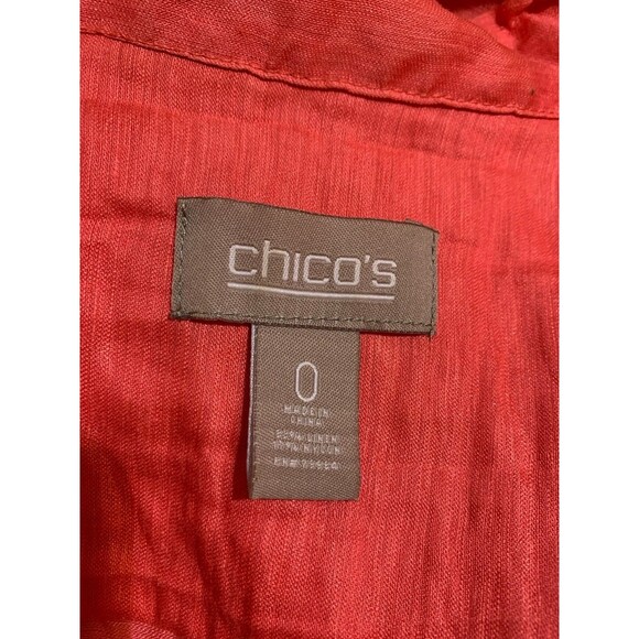 CHICOS Size 0 Womens Small S Linen Blend Top Ruffle Trim Jacket Coral Crinkle - Picture 4 of 7